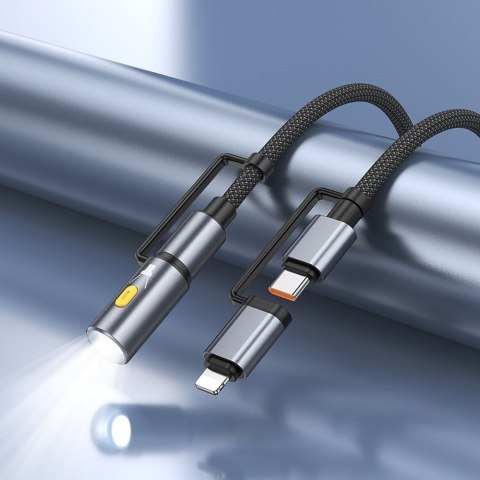 Kabel All-in-one USB C / Lightning do USB C / LED Light Hoco PD 3A 60W 1,2 m U138 czarny