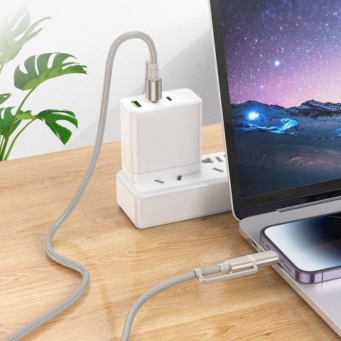 Kabel All-in-one USB C / Lightning do USB C / LED Light Hoco PD 3A 60W 1,2 m U138 szary