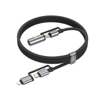 Kabel All-in-one USB C / Lightning do USB C / Zapalniczka samochodowa Hoco PD 3A 60W 1,2 m U138 1,2 m szary