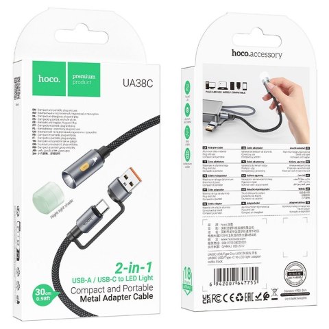 Kabel USB A / USB C do LED light Hoco 0,3 m UA38C czarny