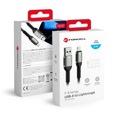 Kabel USB A do Lightning Forcell F-Energy 2,4A 12W Cafule 0,25 m C257 czarny