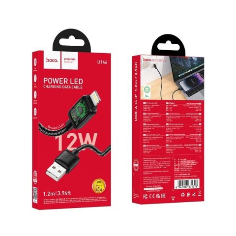 Kabel USB A do Lightning Hoco 2,4A 1,2 m z LCD U146 czarny
