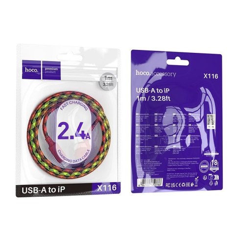 Kabel USB A do Lightning Hoco 2,4A 1 m X116 gradient czerwony