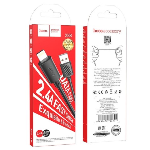 Kabel USB A do Lightning Hoco 2,4A 1 m X88 czarny