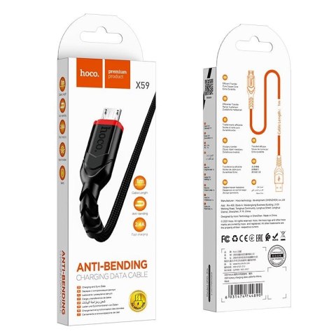 Kabel USB A do Micro USB Hoco 2,4A 3 m X59 czarny