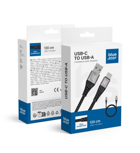 Kabel USB A do USB C Blue Star 3A 20W PD QC4.0 z oplotem 1,2 m TFK-DC-003 czarny