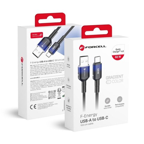 Kabel USB A do USB C Forcell F-Energy QC4.0 3A 66W Gradient 1 m C352 czarny
