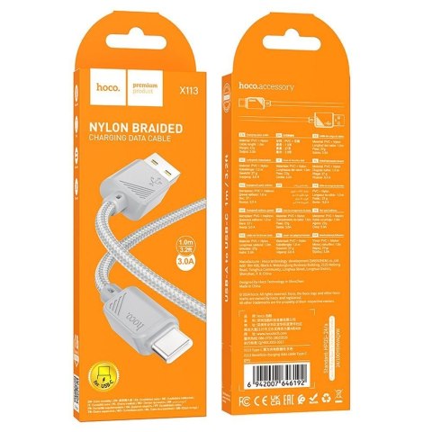 Kabel USB A do USB C Hoco 3A 1 m X113 szary