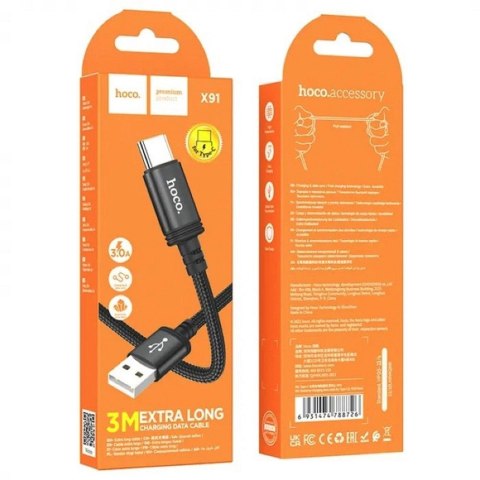 Kabel USB A do USB C Hoco 3A 3 m X91 czarny