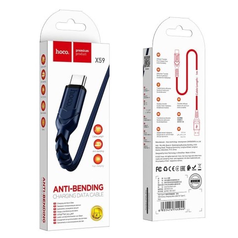 Kabel USB A do USB C Hoco QC 3A 1 m X59 niebieski
