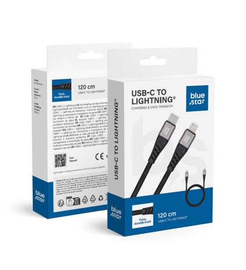 Kabel USB C do Lightning Blue Star 2,4A z oplotem 1,2 m TFK-DC-003 czarny
