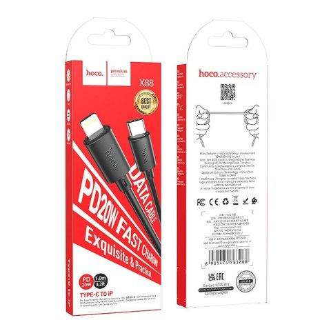 Kabel USB C do Lightning Hoco PD 2,4A 20W 1 m X88 czarny