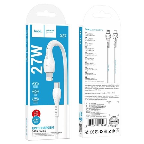 Kabel USB C do Lightning Hoco PD 27W 1 m X37 biały