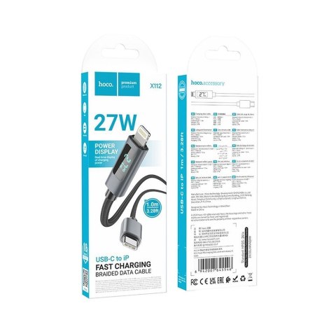 Kabel USB C do Lightning Hoco PD 27W z wyświetlaczem 1 m X112 czarny