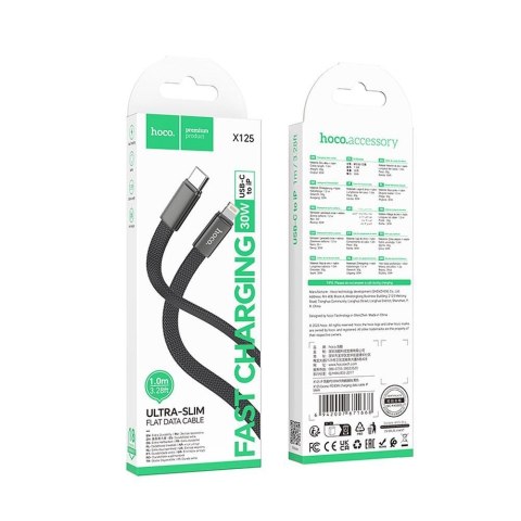 Kabel USB C do Lightning Hoco PD 30W płaski 1 m X125 czarny