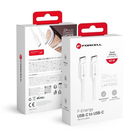 Kabel USB C do USB C Forcell F-Energy QC4.0 PD 3A 60W 1,5 m C338 biały