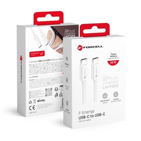 Kabel USB C do USB C Forcell F-Energy QC4.0 PD 3A 60W 1 m C338 biały