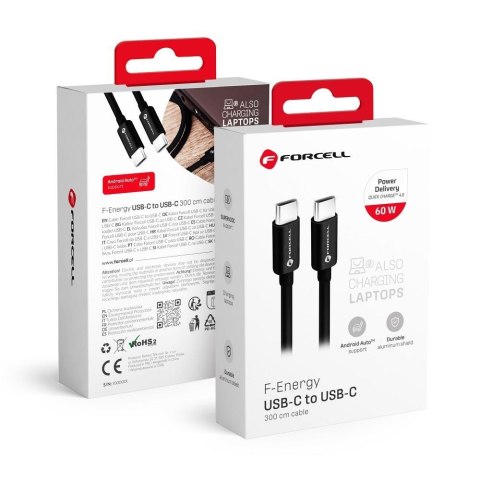 Kabel USB C do USB C Forcell F-Energy QC4.0 PD 3A 60W 3 m C338 czarny