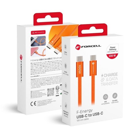 Kabel USB C do USB C Forcell F-Energy QC4.0 PD 5A 100W Cafule Flat 1,2 m CCFN23 pomarańczowy
