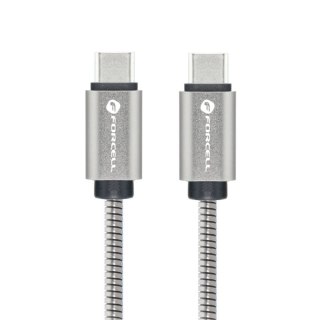 Kabel USB C do USB C Forcell F-Energy QC4.0 PD 5A 100W E-Mark Metal 2 m C239 srebrny