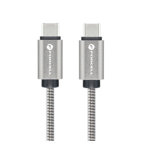 Kabel USB C do USB C Forcell F-Energy QC4.0 PD 5A 100W E-Mark Metal 2 m C239 srebrny