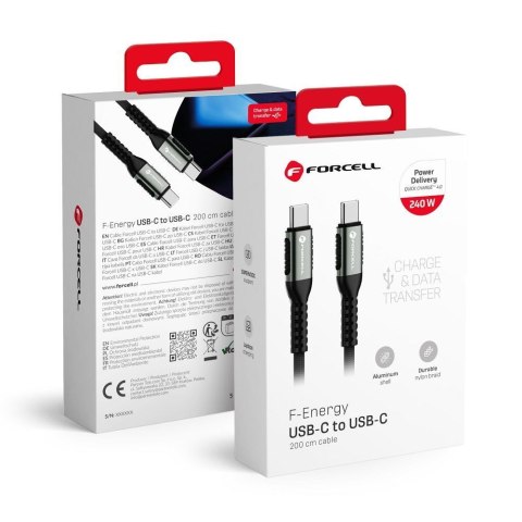 Kabel USB C do USB C Forcell F-Energy QC4.0 PD 5A 240W Cafule 3 m C263 czarny