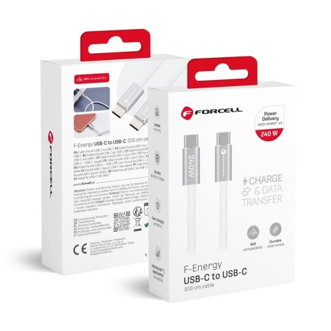 Kabel USB C do USB C Forcell F-Energy QC4.0 PD 5A 240W Cafule Color 2 m CBN1 biały