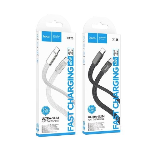 Kabel USB C do USB C Hoco 3A 60W płaski 1 m X125 czarny