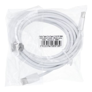 Kabel USB C do USB C PD QC3.0 3A 30W 3 m HD26 biały