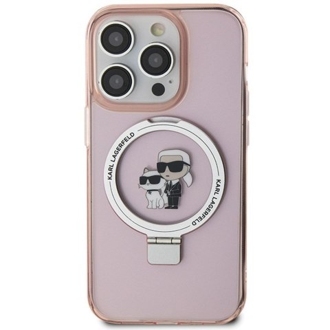 KARL LAGERFELD futerał do IPHONE 15 Pro Max kompatybilny z MagSafe KLHMP15XHMRSKCP (Ringstand KC) różowy