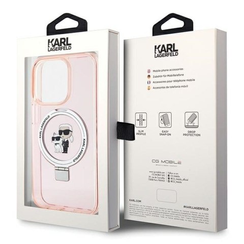 KARL LAGERFELD futerał do IPHONE 15 Pro Max kompatybilny z MagSafe KLHMP15XHMRSKCP (Ringstand KC) różowy