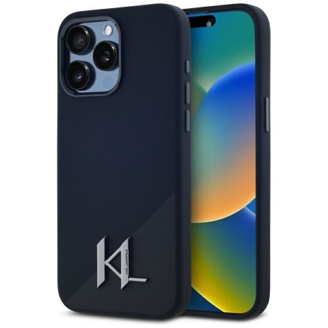 KARL LAGERFELD futerał do IPHONE 15 Pro kompatybilny z MagSafe KLHMP15LSCMKMPCK (Silicone Initial Metal Logo) czarny