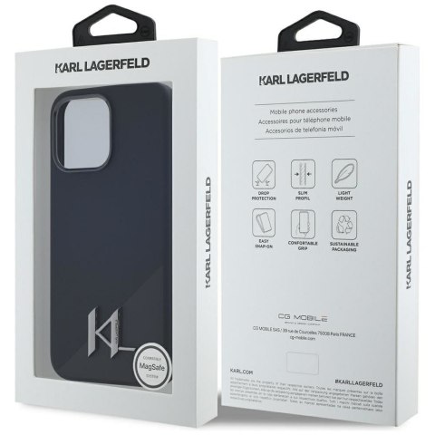 KARL LAGERFELD futerał do IPHONE 15 Pro kompatybilny z MagSafe KLHMP15LSCMKMPCK (Silicone Initial Metal Logo) czarny