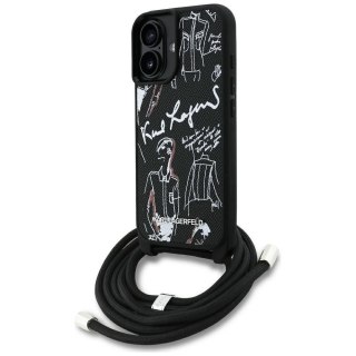 KARL LAGERFELD futerał do IPHONE 16 KLHCP16SPGGRMPCK kompatybilny z MagSafe (CRSSBY Grained PU W/ Pattern & Logo) czarny