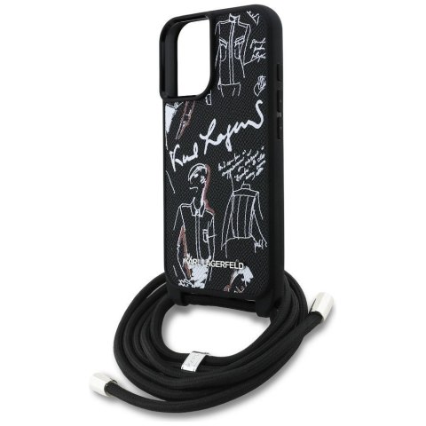 KARL LAGERFELD futerał do IPHONE 16 KLHCP16SPGGRMPCK kompatybilny z MagSafe (CRSSBY Grained PU W/ Pattern & Logo) czarny