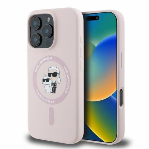 KARL LAGERFELD futerał do IPHONE 16 Pro Max kompatybilny z MagSafe KLHMP16XSCMKCRHP (Silicone KC Body Ring) różowy