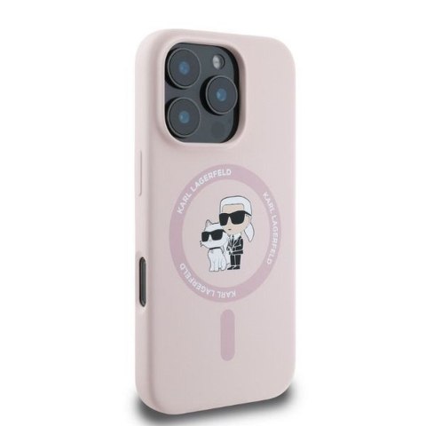 KARL LAGERFELD futerał do IPHONE 16 Pro Max kompatybilny z MagSafe KLHMP16XSCMKCRHP (Silicone KC Body Ring) różowy