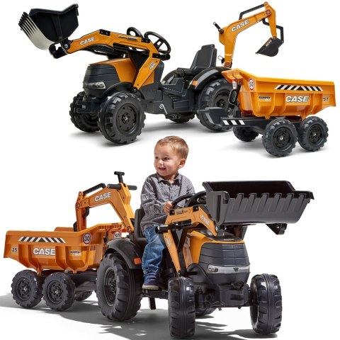 FALK Traktor Case IH Backhoe Pomarańczowy z Przyczepką Ruchoma Łyżka od 3-7 Lat