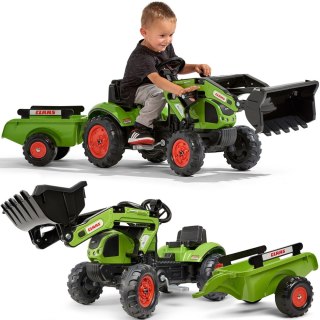 FALK Traktor Claas Zielony z Przyczepą i Łyżką na Pedały od 2-5 lat