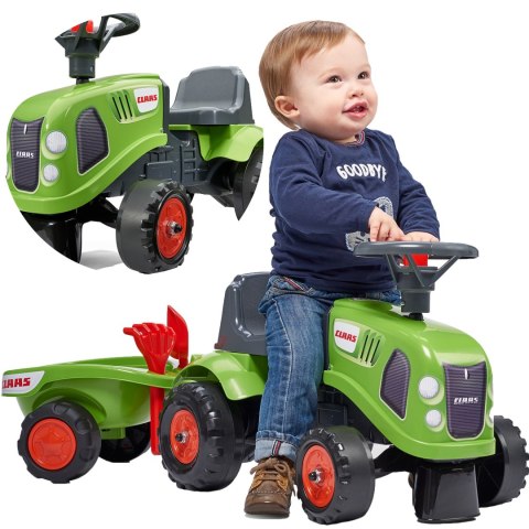 FALK Traktorek Baby Claas Zielony z Przyczepką + akc. od 1-3 lat