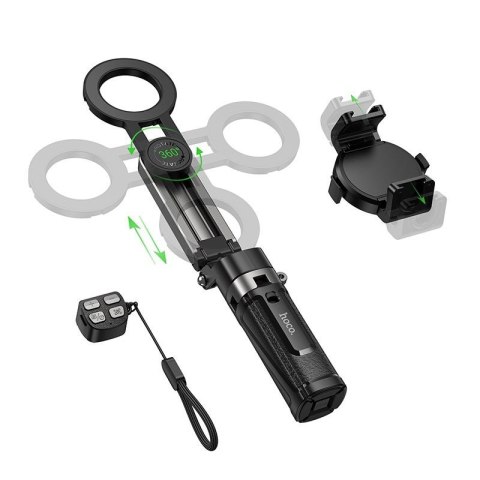 Live stand Hoco z magnetycznym oraz uniwersalnym mocowaniem z pilotem bezprzewodowym K27 PRO czarny