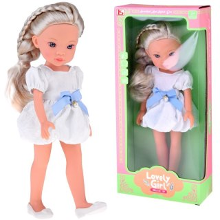 Lovely Girl Urocza Lalka w białej sukience z niebieską kokardką 33cm ZA5850