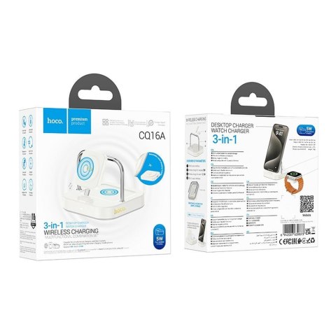 Ładowarka indukcyjna Hoco 3w1 3A 5W kompatybilna z Apple Watch CQ16A biała