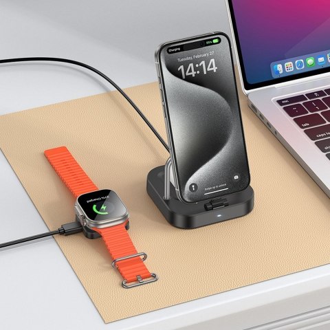 Ładowarka indukcyjna Hoco 3w1 3A 5W kompatybilna z Apple Watch CQ16A czarna