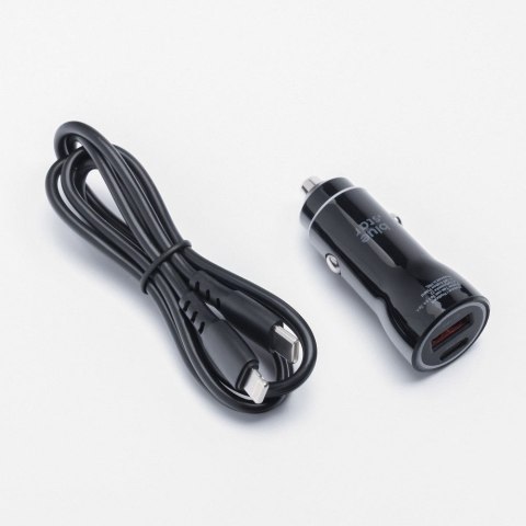 Ładowarka samochodowa Blue Star USB C + USB A QC3.0 PD AFC PPS 3A 25W + kabel USB C do Lightning czarna