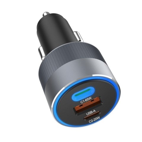Ładowarka samochodowa Forcell F-Energy Alu 2 x USB C + USB A QC4.0 PD SFC2.0 3A 85W szara