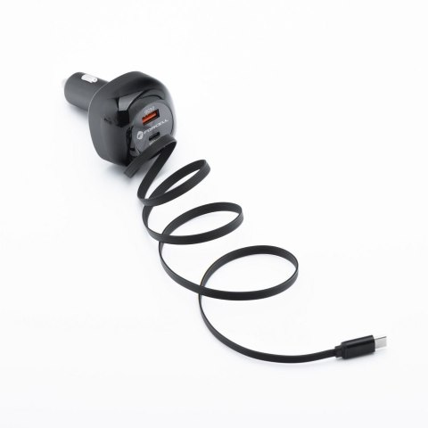 Ładowarka samochodowa Forcell F-Energy Alu USB C + USB A + zwijany kabel USB C PD QC4.0 SFC2.0 3A 75W czarna