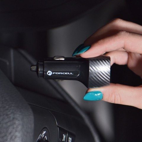 Ładowarka samochodowa Forcell F-Energy Carbon USB A QC3.0 PD 3A 38W z kablem USB C CC50-1AC czarna