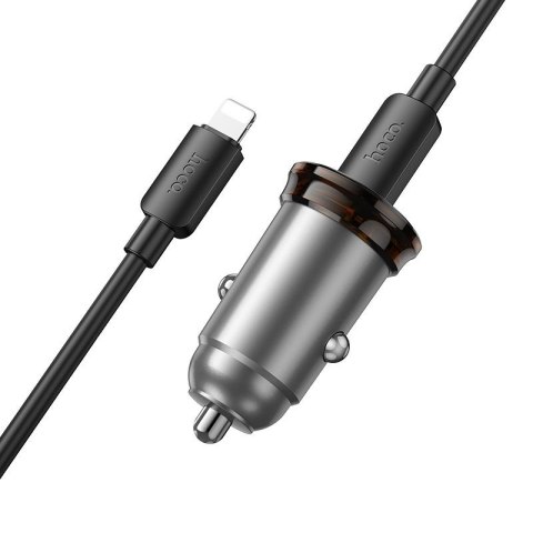 Ładowarka samochodowa Hoco 2 x USB C QC PD 45W + kabel USB C do Lightnning NZ16B szara