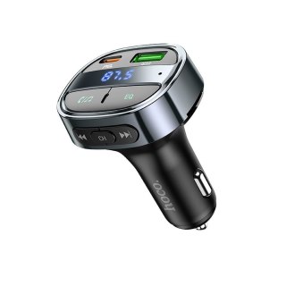 Ładowarka samochodowa Hoco USB A + USB C PD QC3.0 5A 30W z wyświetlaczem + transmiter FM BT E70 czarny